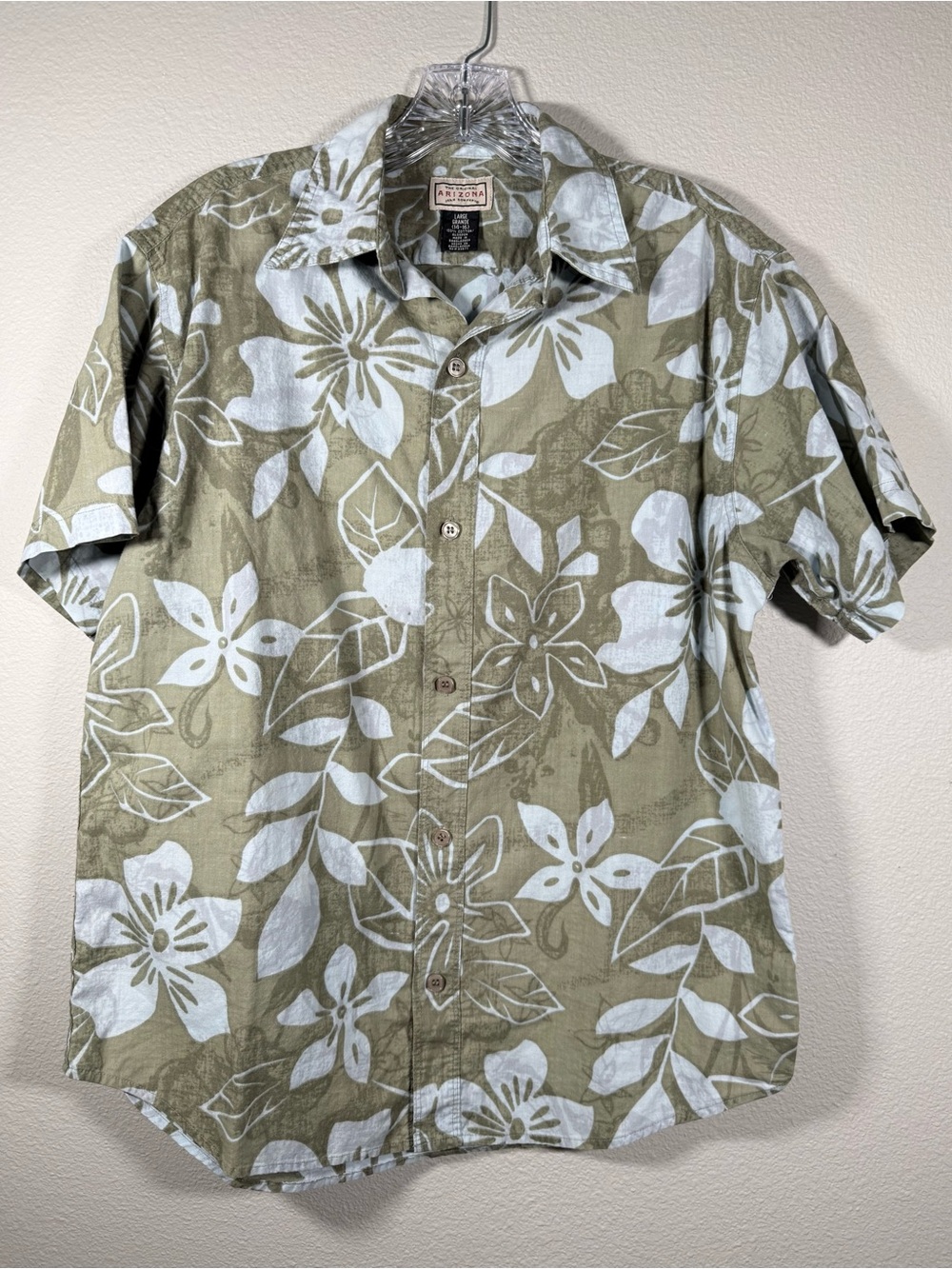 Arizona Jean Company Women’s L Green & Blue Floral Short-Sleeve Button Shirt
